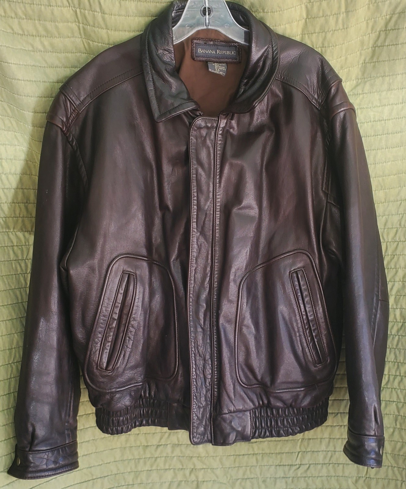 Vintage Banana Republic Mens 44 Genuine Leather Bomber Jacket Black Soft Classic