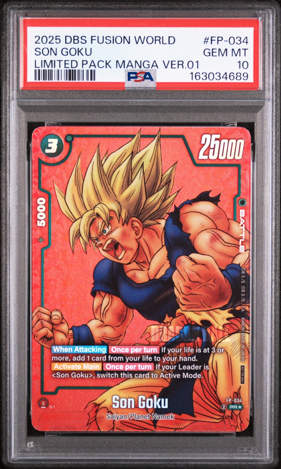 2025 DRAGON BALL SUPER CARD GAME FUSION WORLD #FP-034 SON GOKU PSA 10