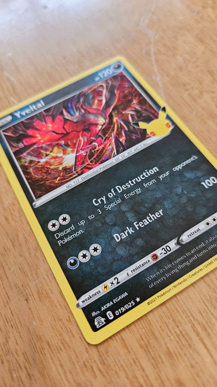 Yveltal 19/25 Holographic Pokemon card