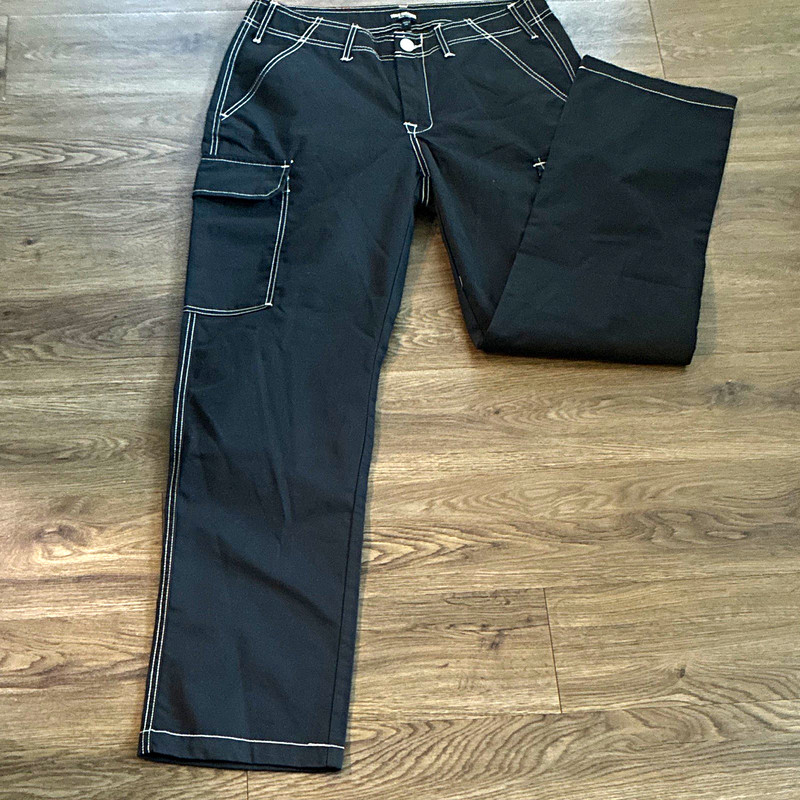 True Religion Men's Black Cargo Denim Jeans 34 Straight Fit Flat Front Pockets