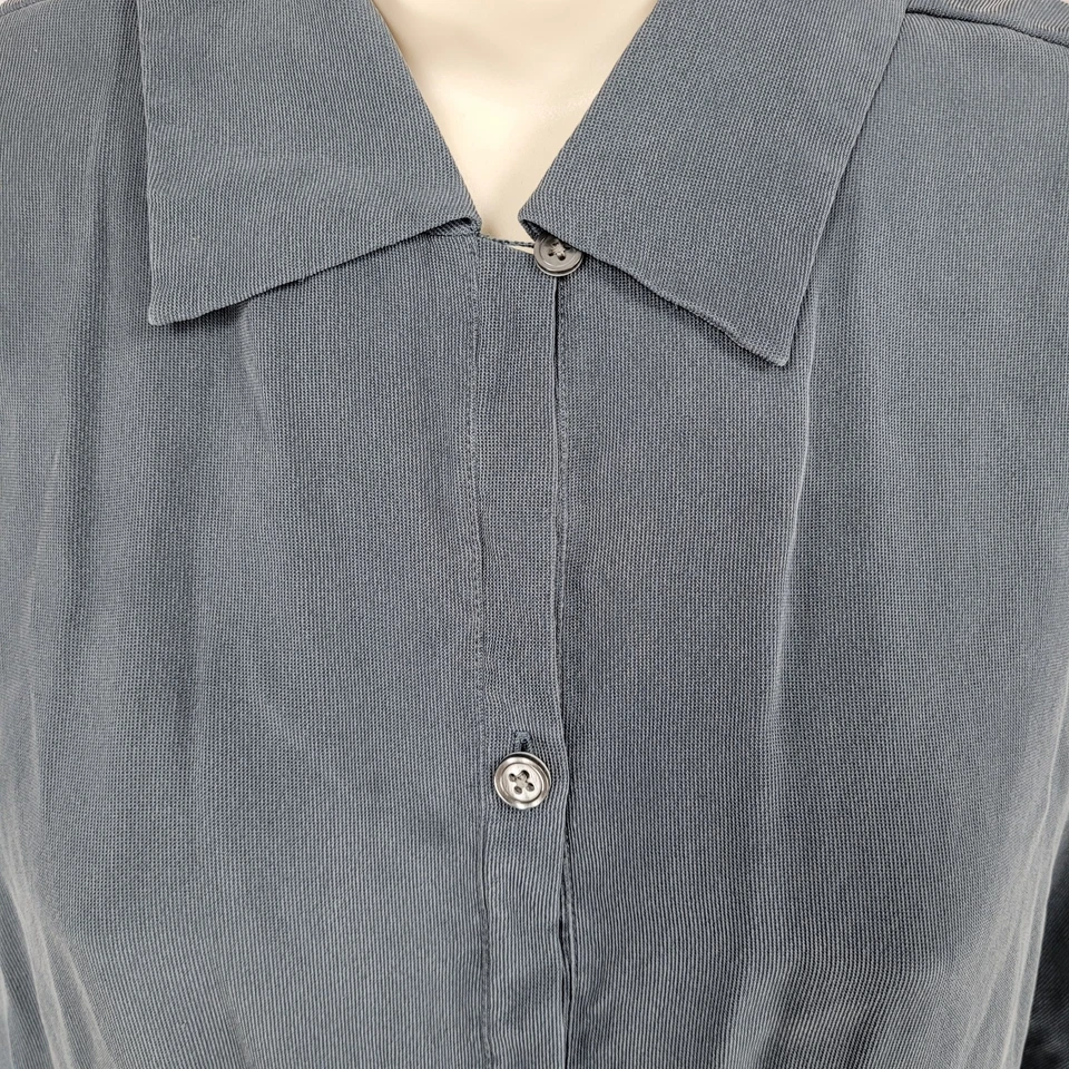 Camisa Eddie Bauer Azul Gris 100% Seda Abotonada Manga Larga Cuello Talla Grande L Foto 4 de 4