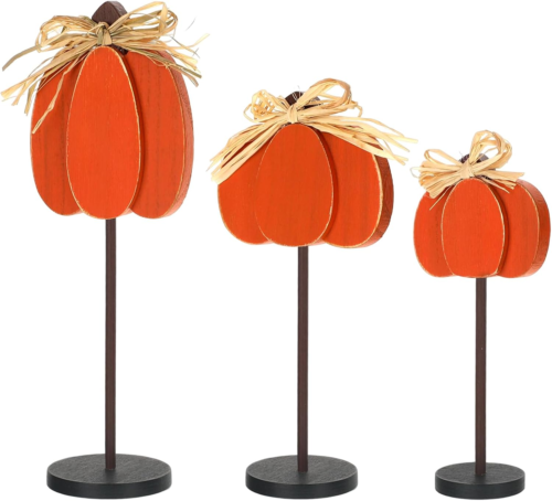3 Pcs Thanksgiving Pumpkin Table Centerpieces Wood Fall Table Decorations for Ho