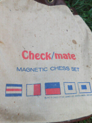 Vtg 1973 Executive Games Inc Check/mate Magnetic Chess Set in canvas Bag  TLC