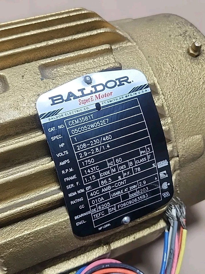 *NEW SURPLUS* Baldor CEM3581T Super-E Motor 3~Ph 1Hp 208-230/460V + Warranty! - Image 2 of 4