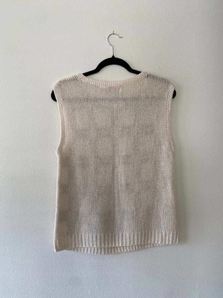 Chaleco Suéter Vintage Años 80 Country Craft Mezcla Seda Crema y Rosa Cottagecore M Foto 3 de 4