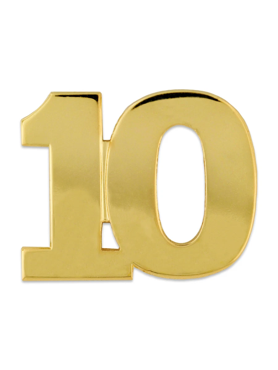 PinMart's Number 10 Ten 10th Anniversary Shiny Gold Lapel Pin | eBay