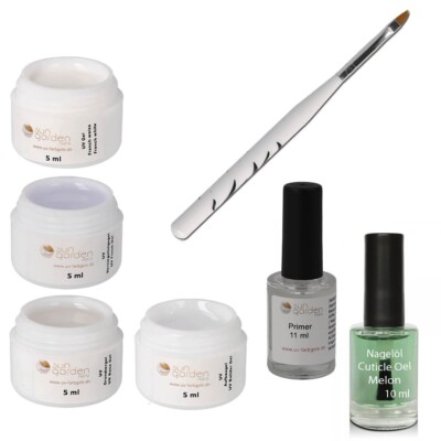 UV Gel Set 4 x 5 ml  inkl. Nagelöl, Primer, Gelpinsel