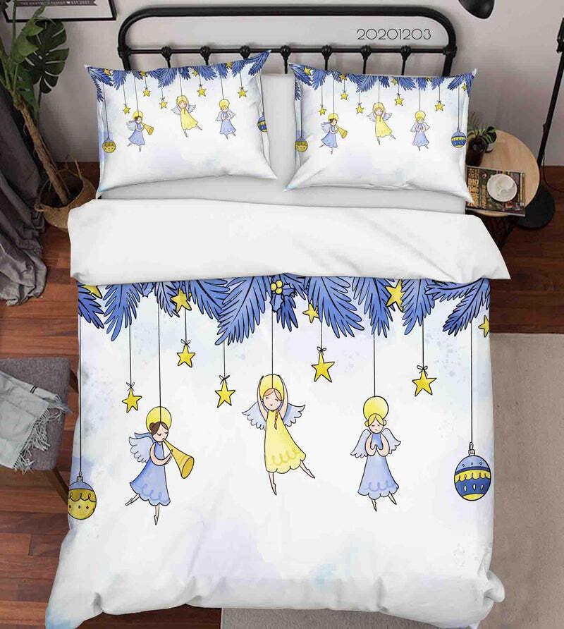 3D Cartoon Aquarell Weihnachten Engel Stern Hintergrund Quilt Cover Set Bettwäsc