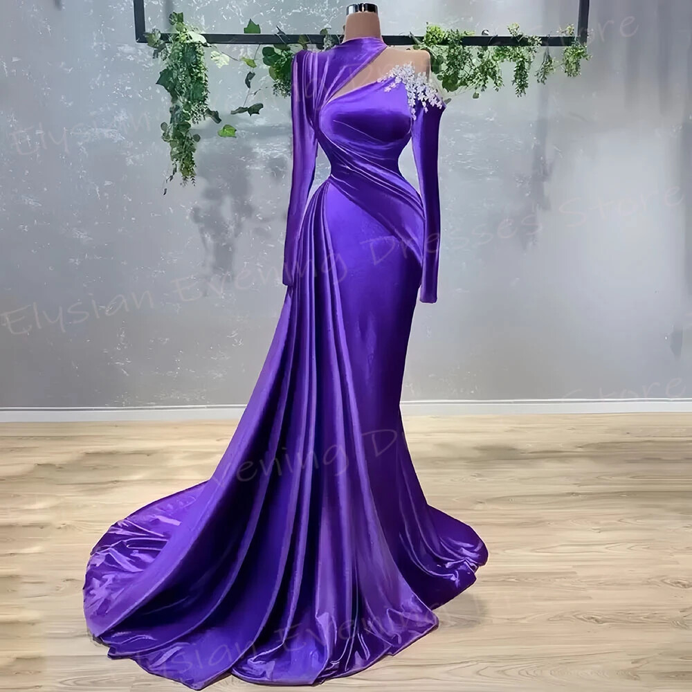 Simple Purple Mermaid Evening Dresses Classic O Neck Long Sleeve
