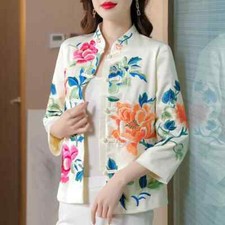 Lady Shirt Suit Embroidery Cheongsam Jacket Ethnic Floral Satin Chinese Tang Top