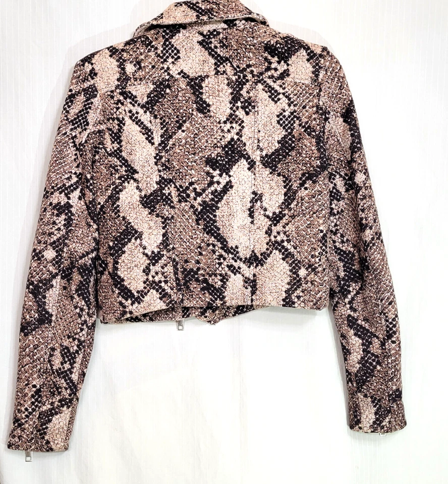Chaqueta para mujer H&M con estampado de serpiente cremallera y broches de presión de algodón talla 4 nueva Foto 3 de 4