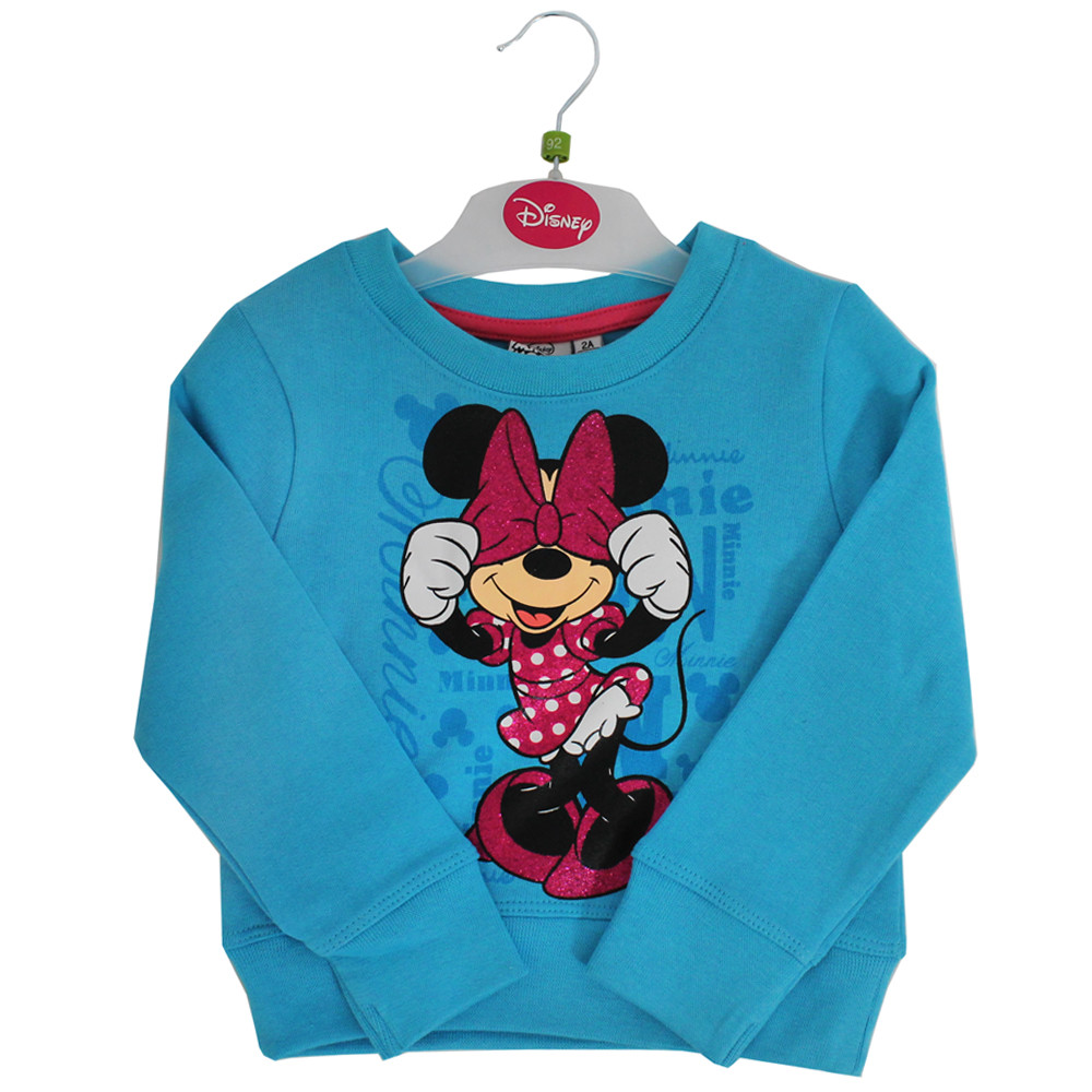 KIDS GIRLS MINNIE MOUSE SWEATSHIRT BLUE JUMPER CHILDRENS DISNEY