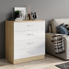 Modern High Gloss Chest of 4 Drawers White&Oak Storage Cabinet Bedroom Furniture