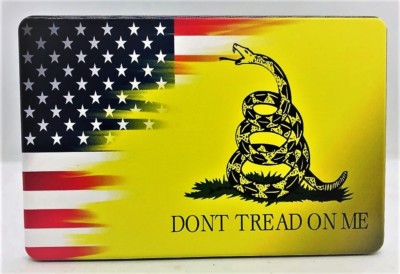 AMERICAN FLAG, DONT TREAD ON ME,  ALUMINUM HITCH PLUG COVER, UV-4''x 6''