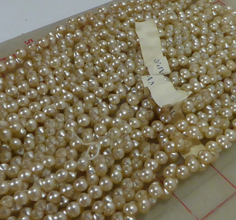 144 Vintage 6mm Tiny Glass Shank Doll Buttons Ivory Japan 1/4" Beads - Image 2 of 3