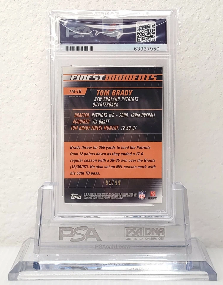 2008 Topps Finest Moments Tom Brady Black Refractor /99 PSA 8 - Image 2 of 4