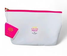Kate Spade Cosmetic Make-Up Bag LIVE COLORFULLY Bag Pouch White Neon Boho NWT