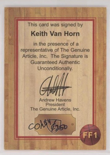 1997-98 The Genuine Article Future Franchise /250 Keith Van Horn Rookie Auto RC - Picture 2 of 4