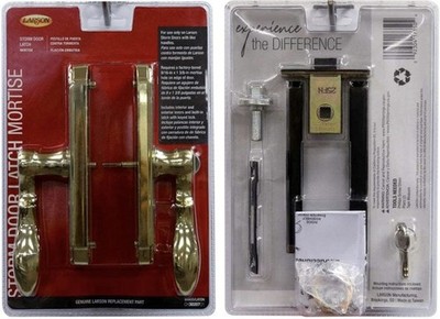Larson Storm Door Latch Mortise Brass Keyed Lock with Lever, Latch, Key, Fixings
