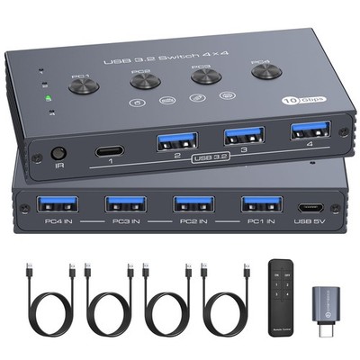 USB 3.2 Switch 4 Computers Share 4 USB Devices 4 Port USB Switcher for Keyboa...