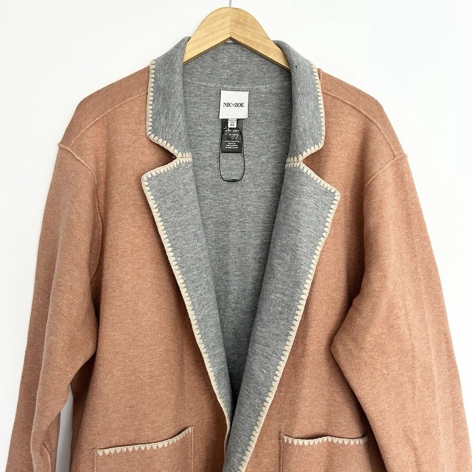 Nic Zoe Quiet Luxury Open Front Cardigan Womens 2X Camel Capsule Minimalist - Image 2 of 4