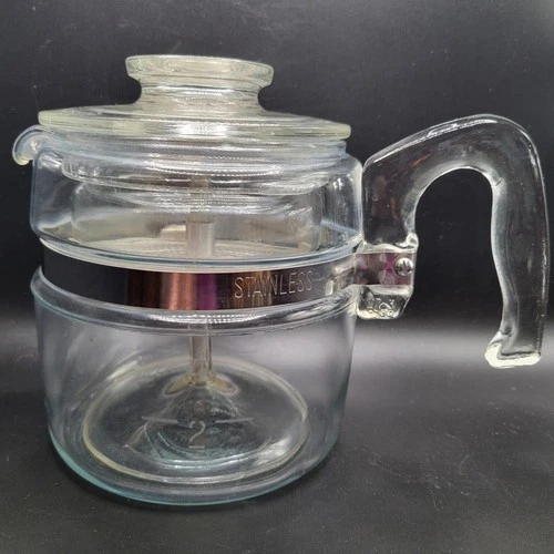 Vintage Pyrex Flameware 2 - 4 Cup Coffee Glass Percolator # 7754 B  Complete