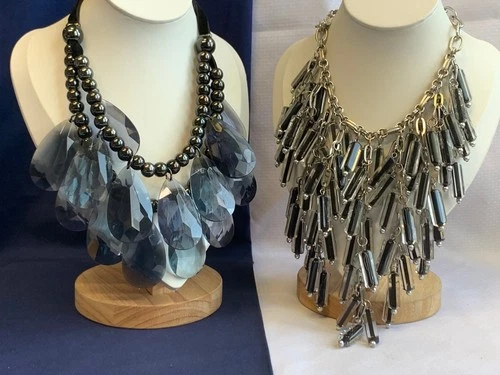 Vtg Joan Rivers Necklace Lot Costume Jewelry Blue / Gray & Black Stripe Acrylic