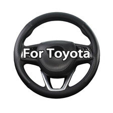 Black Nappa Leather Steering Wheel Cover For Toyota Tacoma 2015-2025 15.5-16