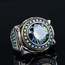 925 Silver Handmade Mystic Topaz Rainbow Round Topaz Gemstone Ring