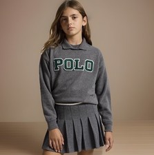 POLO RALPH LAUREN Sweatshirt Girls Youth Medium 8/10 Gray Patch Logo Pullover