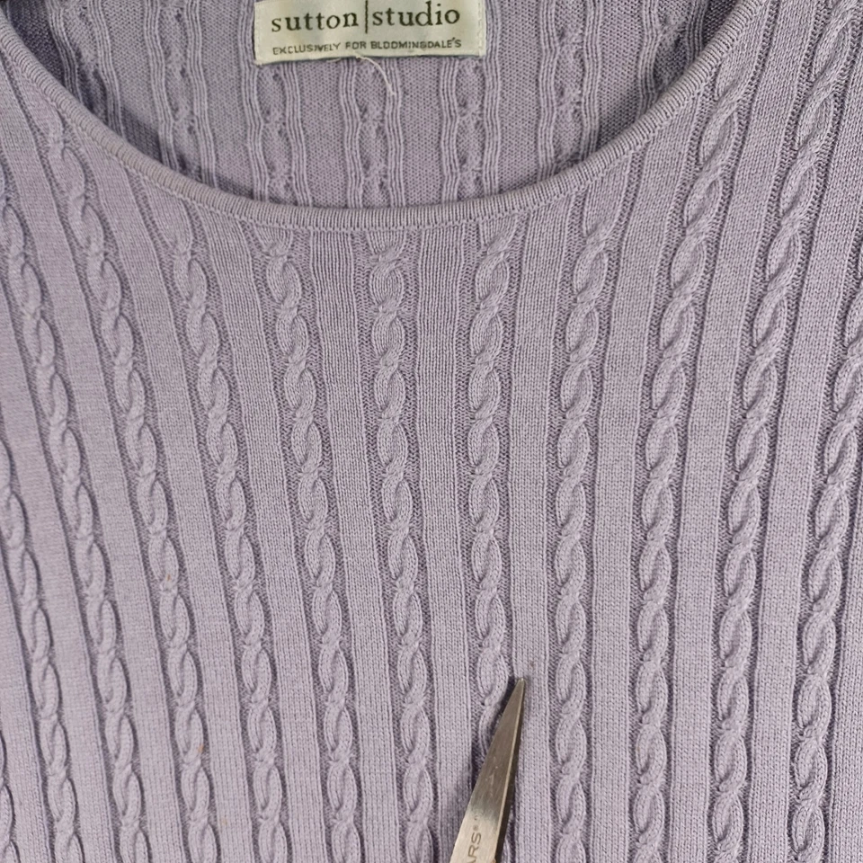 Top de seda púrpura vintage Bloomingdale's para mujer talla grande manga corta elástico Foto 3 de 4