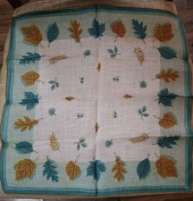 Vintage Leaf Pattern Handkerchief Cotton Hankie Large 15" X 15" Fall Colors