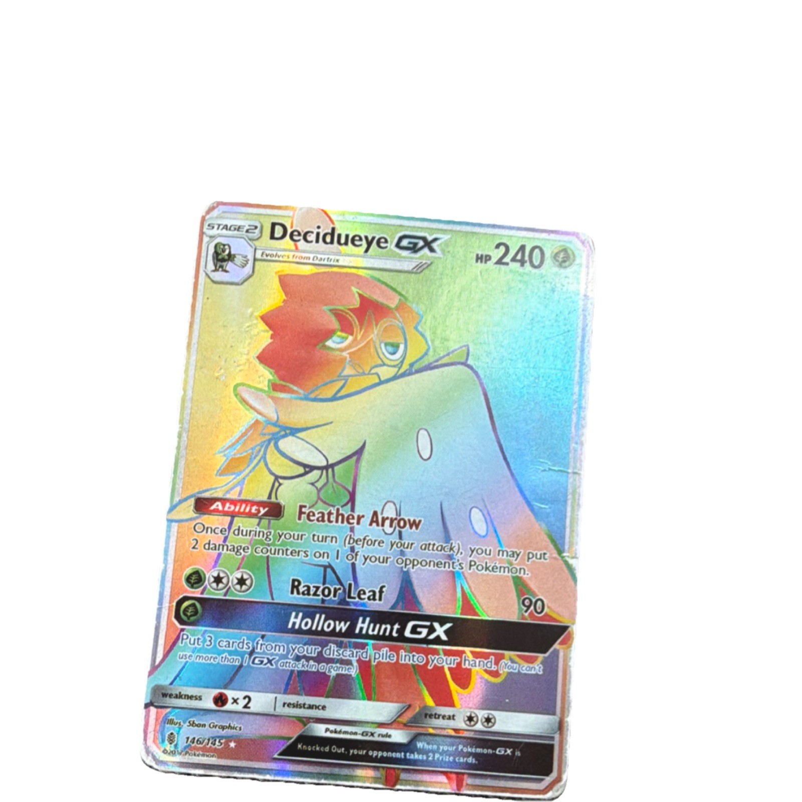 Decidueye GX Secret Rare Holo 146/145 SM Guardians Rising Pokémon Card HP 240