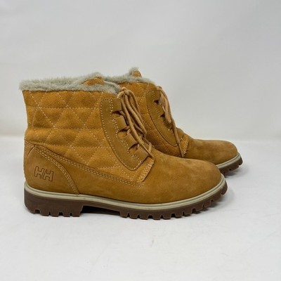 Helly Hansen Womens Winter Boots Size 6 Tan Suede Quilted Faux Fur Lace Up HH