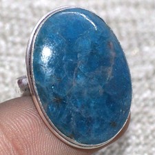 925 Silver Plated Blue Apatite Ring Handmade Gemstone Jewelry Size US 7 MJ