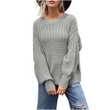 Gray Oversized Knit Sweater Ribbed Womens Size Small Chunky Casual Comfy NEW
