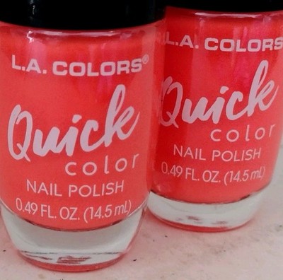 LOT 2 L.A. Colors QUICK COLOR Fast Drying Nail Polish AT ONCE Orange Black Light