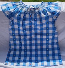 Hanna Andersson Girls Size 110 (5 US) Blue Check Smocked Neckline Embroidered