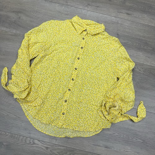 Maeve Anthropologie Blithe Button Up Shirt Tie Cuffs Sz 6 Yellow Colorful