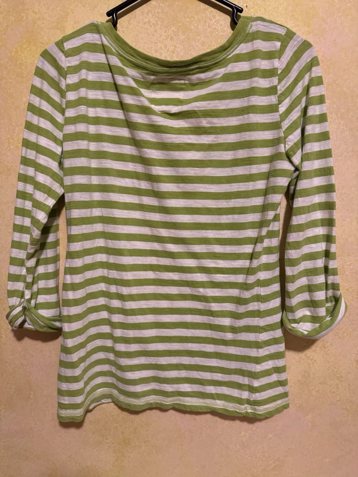 VTG Y2K Hollister California Striped Henley Tee 3/4 Sleeve Green White Women’s L - Image 2 of 4