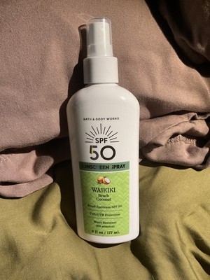 New Bath & Body Works Waikiki Beach Coconut Sunscreen Spray SPF 50 UVA/UVB 6 oz