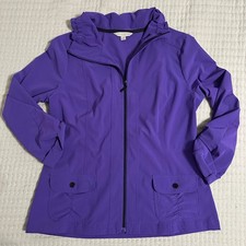 Laura Ashley Zip Up Jacket Purple Excellent Ruffle Neck Cuffs Spandex Blend