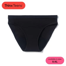 Thinx Teens Super Absorbency Cotton Bikini Period Underwear, Size Large, Black