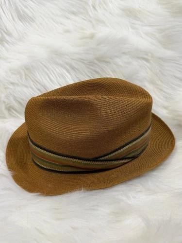 Vintage Mansstyle Straw Fedora Hat Size 7 - product listing photo