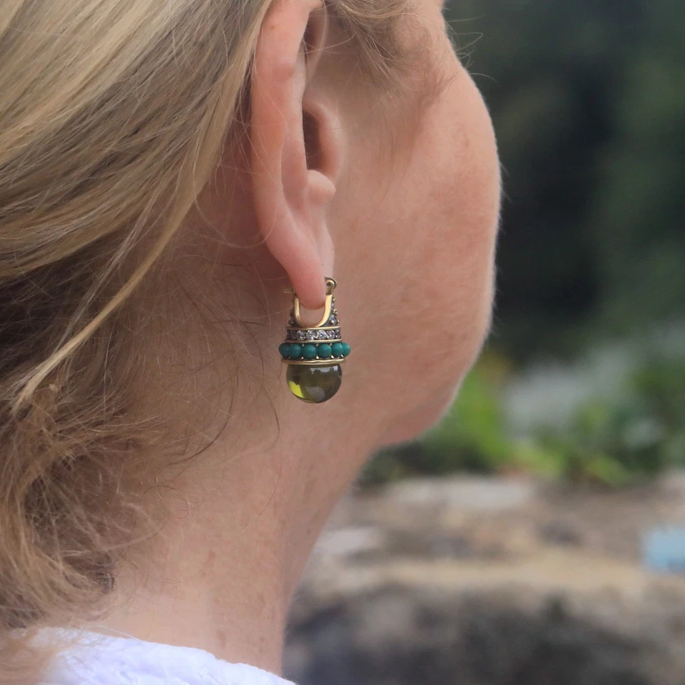 Ohrringe Schläfer Golden Mini Perle Türkis Weiß Retro Vintage QD1 - Bild 2 von 4