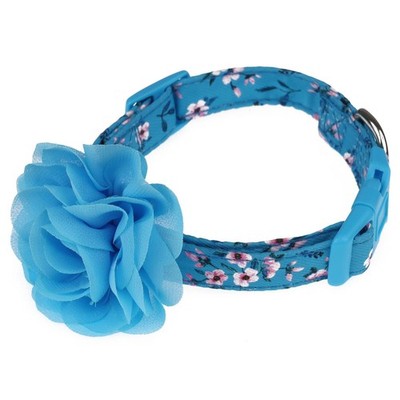 Blue Floral Dog Collar Flower Decoration Cute Girl Pet XS Extra Small Cat