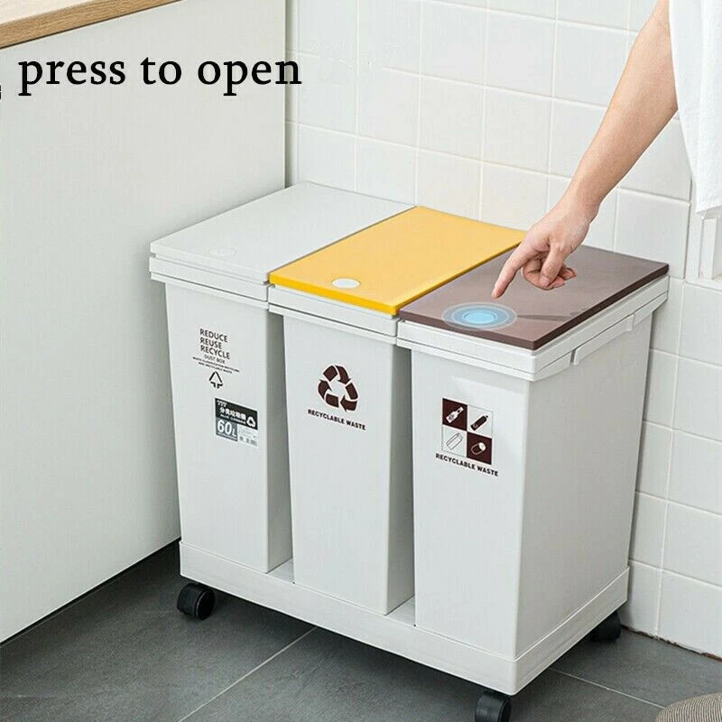 Mülleimer 3x20L Abfalleimer Müllsortierer Trennsystem Abfallsammler Küchen Räder - Bild 4 von 4