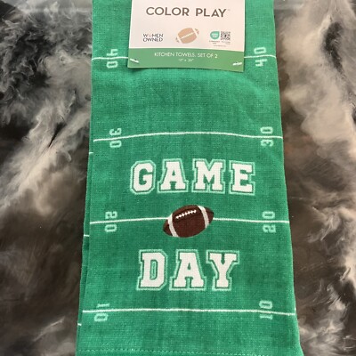 Color Play 2 Pack Hand Kitchen Bathroom Towels Fall Football Field Game Day NEW