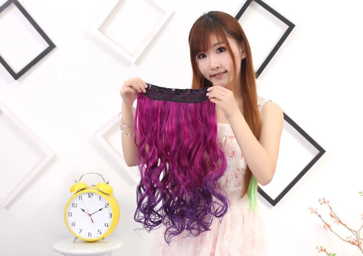 Two Tone Long Curl curly wavy Clip in Hair Extensions HairPieces