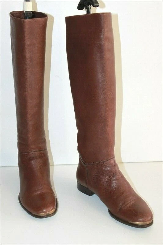 LANVIN Bottes Cavalières Tout Cuir Grainé Marron Noisette T 36.5 TBE - Photo 1/4
